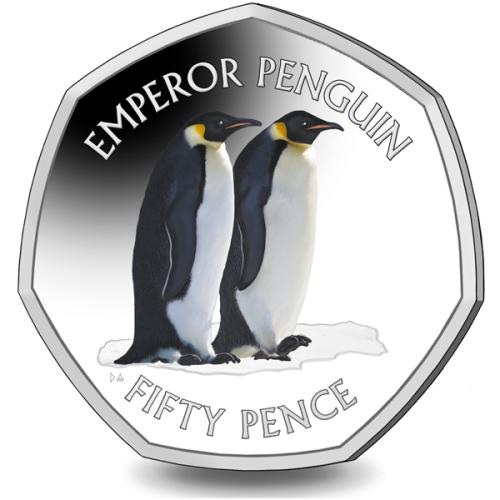 British Antarctic Emperor Penguin 50p 2019 Coloured Cupro Nickel Diamond Fin
