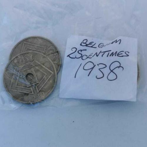 1938 Belgium 25 Centimes Circulated Condition VAT Receipt Given