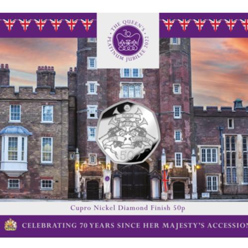 Proclamation Platinum Jubilee of QEII 2022 50p Fifty Pence South Georgia & Sandw