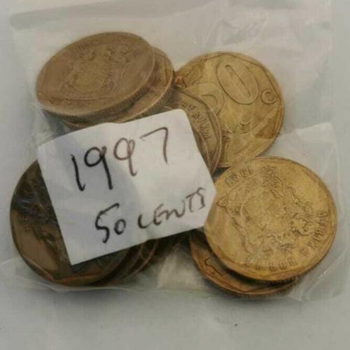 South Africa 50 Cents 1997 Circulated Condition VAT Receipt Given