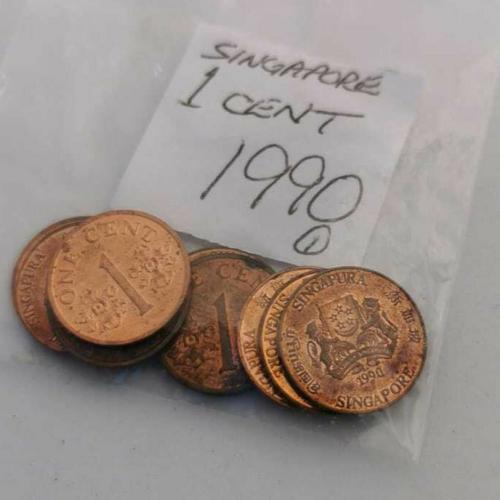 Singapore 1 Cent 1990 Circulated Condition VAT Receipt Given