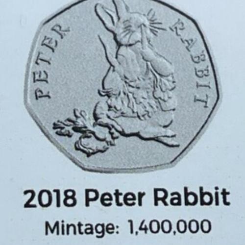 2018 Peter Rabbit Munching Carrot 50p Coin Insert Space Filler Place Holder