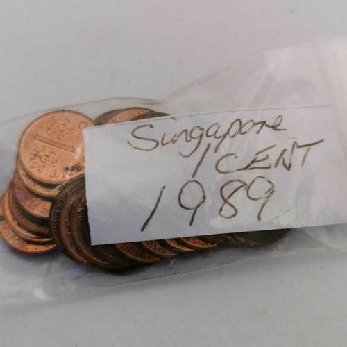 Singapore 1 Cent 1989 Circulated Condition VAT Receipt Given