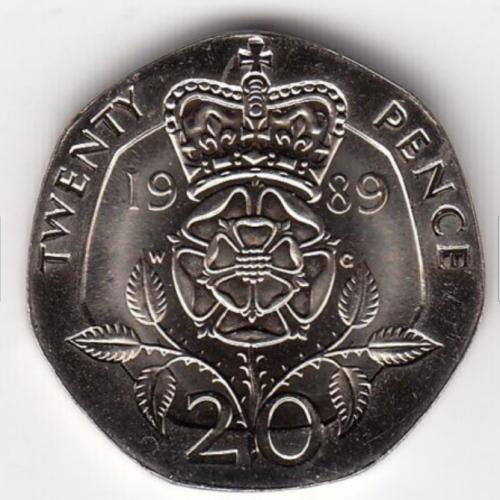 20p 1989 VGC QE 2nd Queen Elizabeth 2nd Tudor Rose Jubilee Death Memoriam Memory