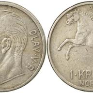 1970 Norway 1 Krone Coin Portrait Olav V Horse Facing Left Circulated Condition