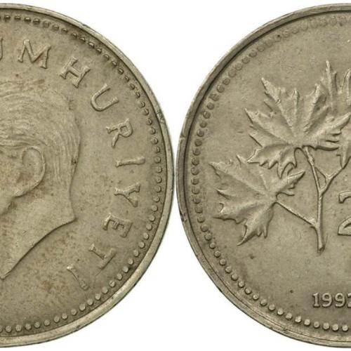 1992 Turkey 2500 Lira Turkish Oak Leaf Coins Good Circulated Condition