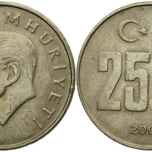 2000 Turkey 25 Bin Lira Turkish Rose Coin Circulated Condition