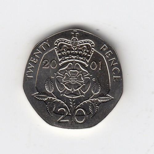 20p 2001 VGC QE 2nd Queen Elizabeth 2nd Tudor Rose Jubilee Death Memoriam Memory