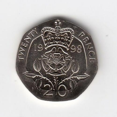 20p 1998 VGC QE 2nd Queen Elizabeth 2nd Tudor Rose Jubilee Death Memoriam Memory