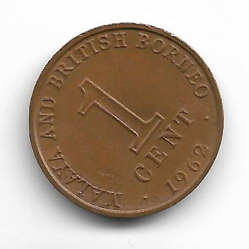 Malaya & British Borneo 1 Cent 1962 One Cent Malay Kris Swords Circulated Coin