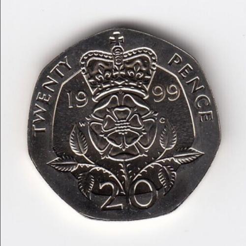 20p 1999 VGC QE 2nd Queen Elizabeth 2nd Tudor Rose Jubilee Death Memoriam Memory