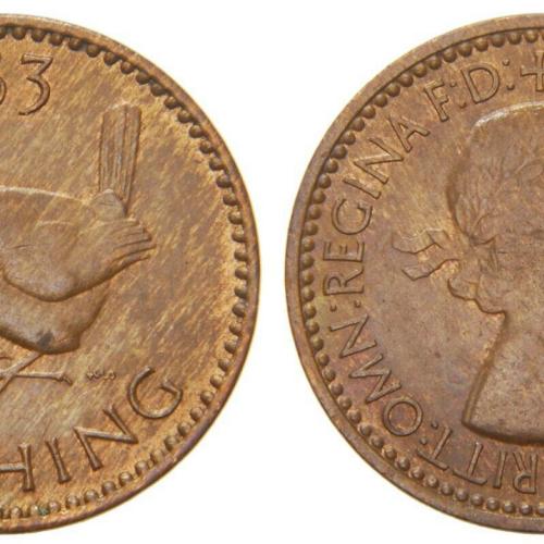 1954 Farthing 1/4 Penny Queen Elizabeth II Eurasian Wren VAT Receipt Given