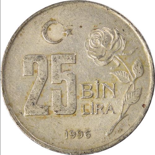 1996 Turkey 25 Bin Lira Turkish Coins Circulated Condition