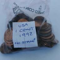 1992 USA 1 Cent No Stamp One Cent Lincoln Memorial Circulated Condition