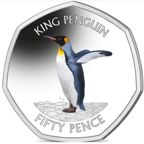 Georgia & Sandwich 2020 King Penguin 50p Coloured Cupro Nickel Diamond Fini