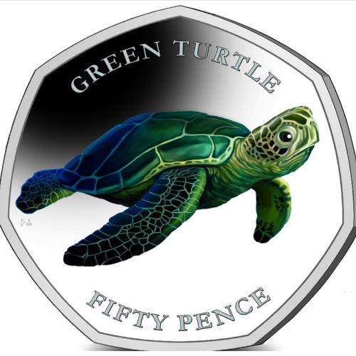 BIOT 2019 Green Turtle 50p Coloured Cupro Nickel Diamond Finish