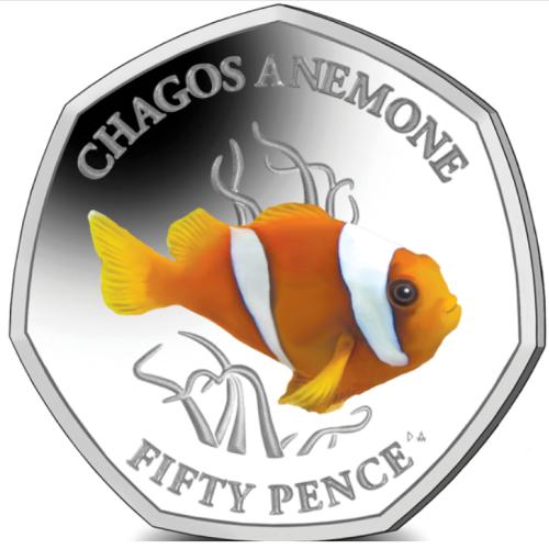 BIOT 2021 Chagos Anemone 50p Coloured Cupro Nickel Diamond Finish