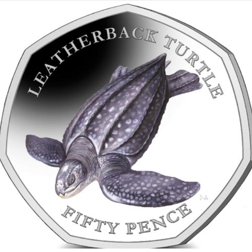 BIOT 2019 Leatherback Turtle 50p Coloured Cupro Nickel Diamond Finish
