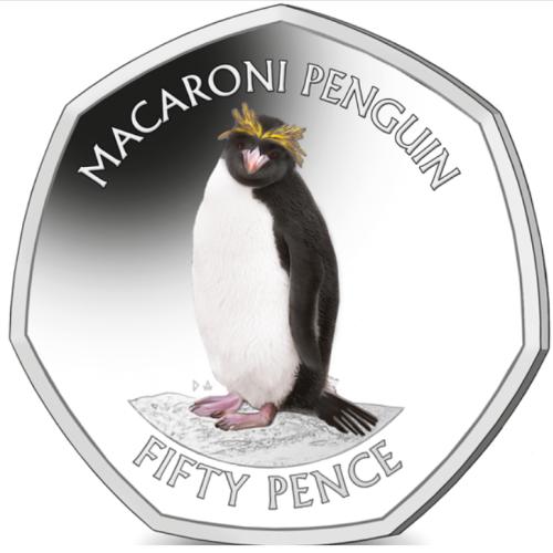 Georgia & Sandwich 2020 Macaroni Penguin 50p Coloured Cupro Nickel Diamond Fini