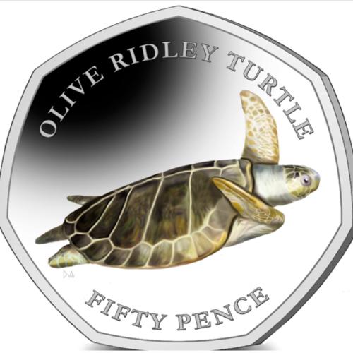 BIOT 2019 Olive Ridley Turtle 50p Coloured Cupro Nickel Diamond Finish