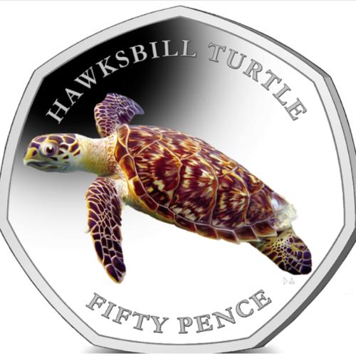 BIOT 2019 Hawksbill Turtle 50p Coloured Cupro Nickel Diamond Finish