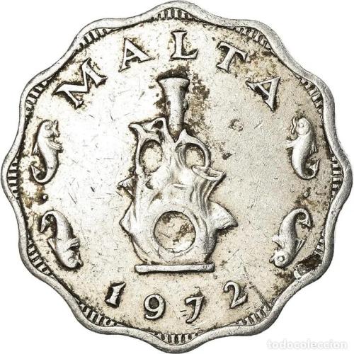 Malta 5 Five Mils 1972 Earthen Lampstand Value Inside Wreath Circulated Conditio