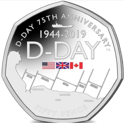 Gibraltar 2019 75th Anniversary of D-Day 50p Coloured Cupro Nickel Diamond Finis