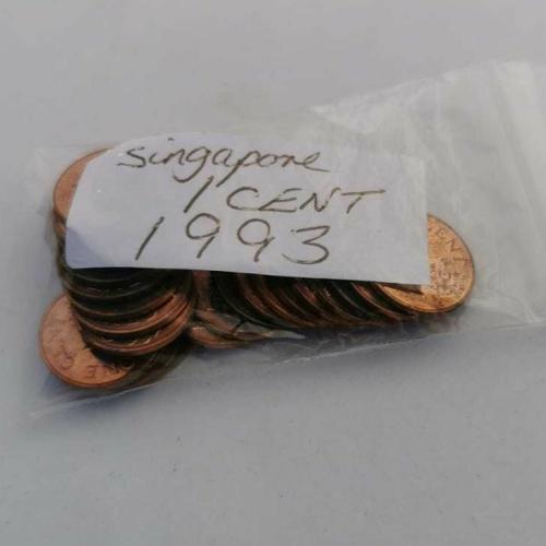 Singapore 1 Cent 1993 Circulated Condition VAT Receipt Given