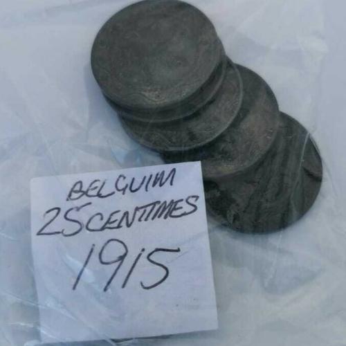1915 Belgium 25 Centimes Circulated Condition VAT Receipt Given