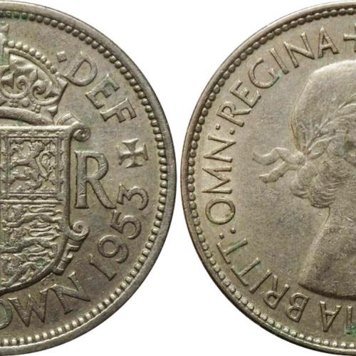 1953 Half Crown Queen Elizabeth II Circulated History Coin  Coronation Year