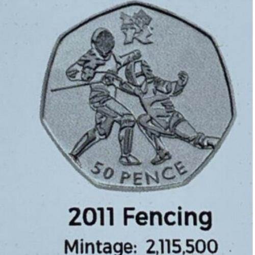 2011 Olympic Fencing 50p Coin Insert Space Filler Place Holder Inc Mintage Circu
