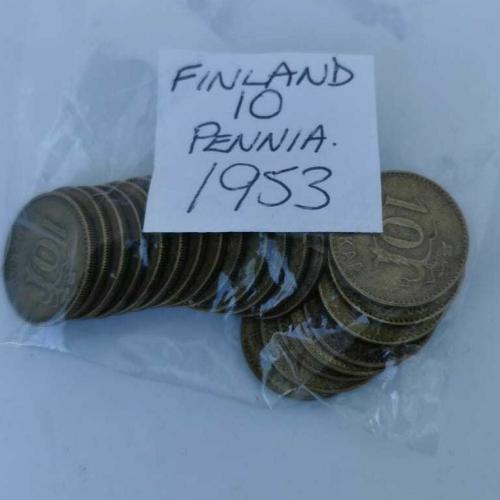 Finland 10 Pennia Ten 1953 Circulated Condition VAT Receipt Given