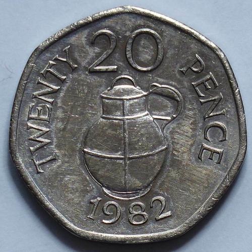 GUERNSEY 20P 1982 TWENTY PENCE Channel Island UK QE2nd