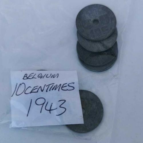1943 Belgium 10 Centimes Circulated Condition VAT Receipt Given