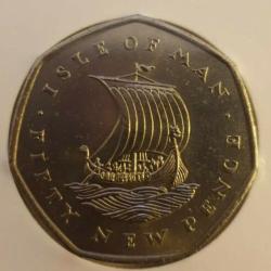 1974 IOM Ship VERY RARE Isle of Man Viking Boat in sail 50p PF (/PL) Coin