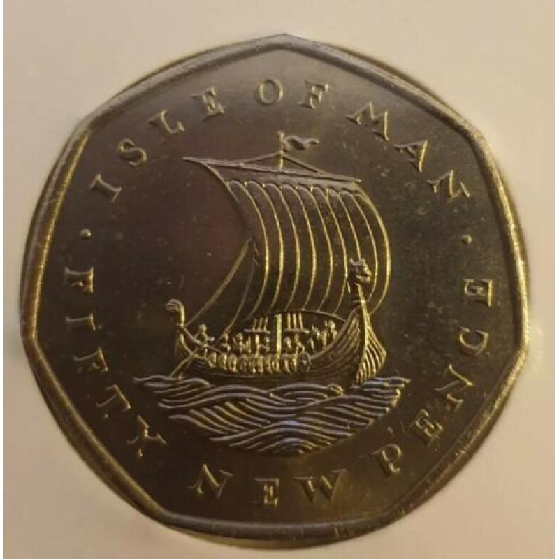 1974 IOM Ship VERY RARE Isle of Man Viking Boat in sail 50p PF (/PL) Coin