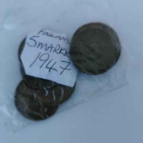 Finland 5 Markka Five 1947 Circulated Condition VAT Receipt Given
