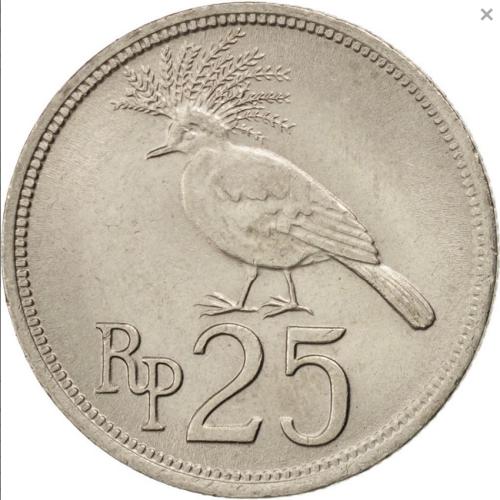 1971 Indonesia 25 Rupiah Coin Crowned Pigeon Asia Circulated Condition Coins
