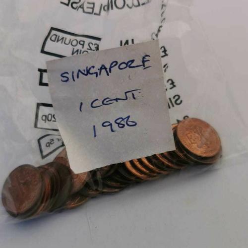 Singapore 1 Cent 1986 Circulated Condition VAT Receipt Given