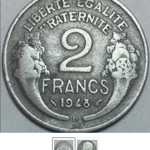 1949 France 2 Francs B Stamp Circulated Condition Cornucopia VAT Receipt Given