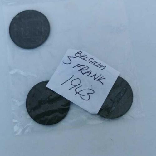 1943 Belgium 5 Francs Circulated Condition VAT Receipt Given