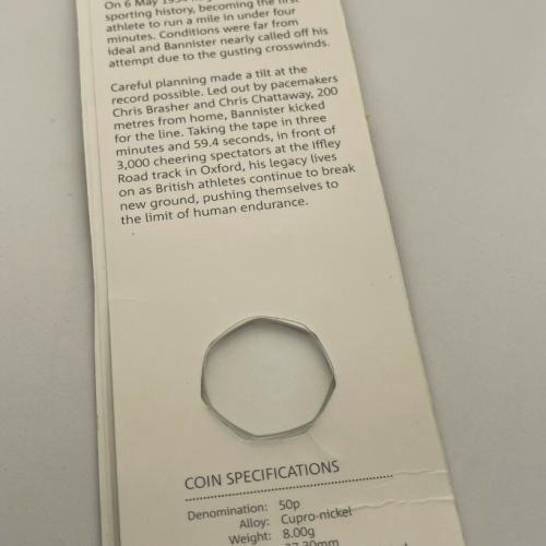 Empty Sleeve 50p 2019 Roger Bannister Royal Mint NO COIN International P+P