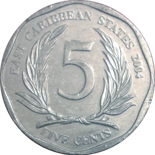 Five Cent 5c 2004 East Caribean States Coins Very Good Circulated Condition QE2