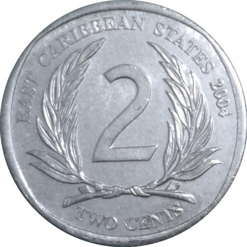 Two Cent 2c 2002 East Caribean States Coins Very Good Circulated Condition QE2nd