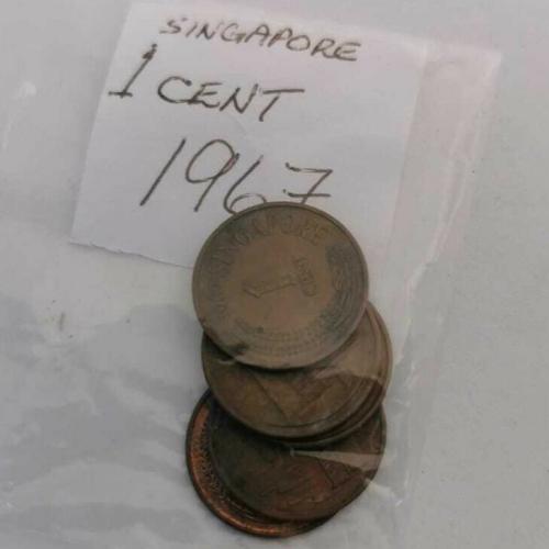 Singapore 1 Cent 1967 Circulated Condition VAT Receipt Given