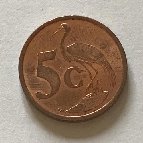 2007 Africa Five Cent 5c African Afrikan Blue Crane Bird Afrikaans