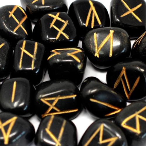 Rune Stones Set in Pouch-Black Agate (incl p&p)