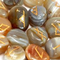 Rune Stones Set in Pouch-Banded Agate (incl p&p)