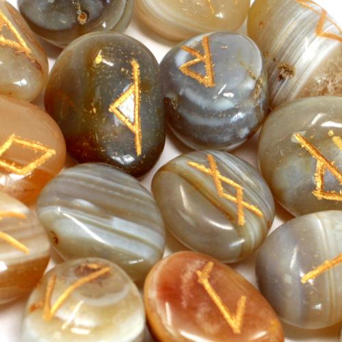 Rune Stones Set in Pouch-Banded Agate (incl p&p)