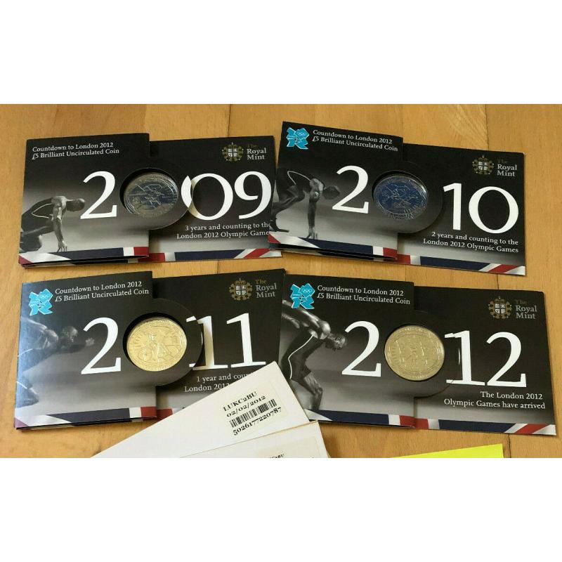 2012 Countdown to London Olympics £5 BU Complete Set (4-coins 2009-2012)